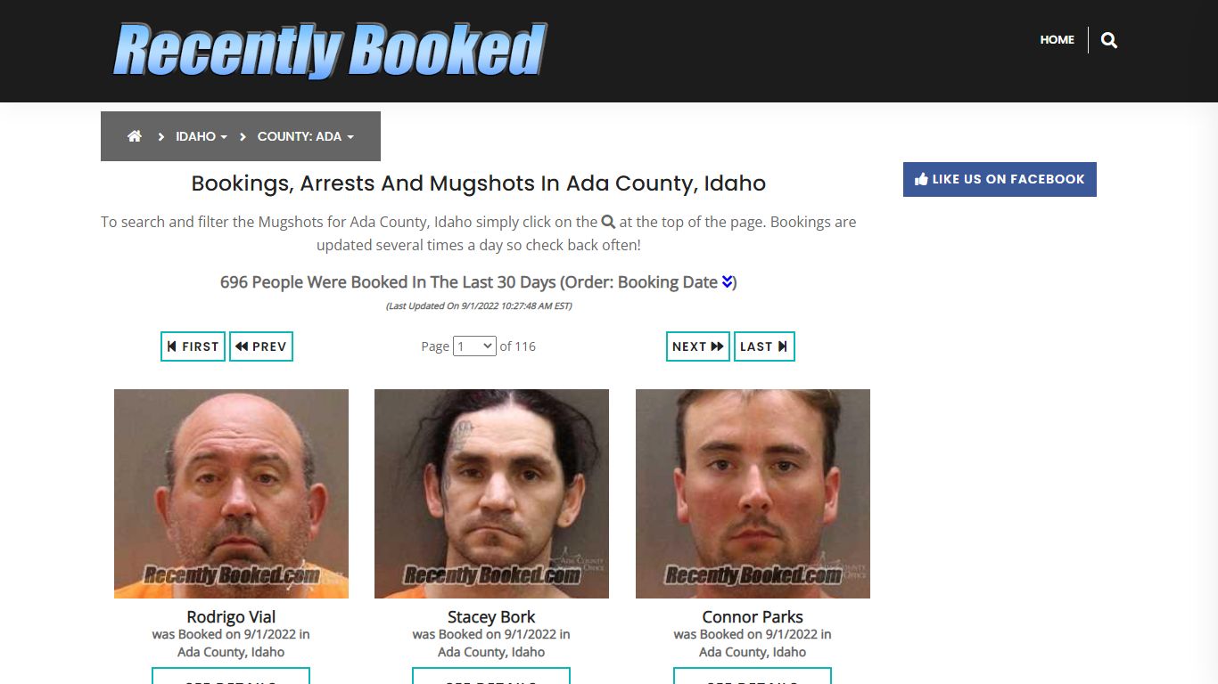 Recent bookings, Arrests, Mugshots in Ada County, Idaho - Recently Booked